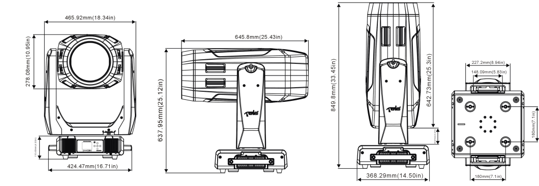 大功率搖頭染色切割燈尺寸圖 大功率搖頭染色切割燈尺寸圖